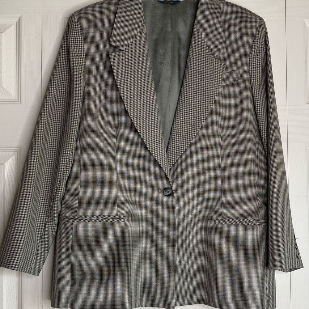 Women's Hawksley & Wight Blazer 100% Pure New Wool Hounds Tooth Vintage Sz 14P
